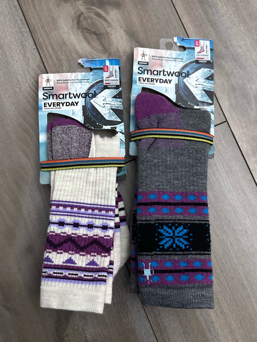 Smartwool NEW Everyday UNISEX Crew Socks 2 Pair Bundle Purple Gray XL